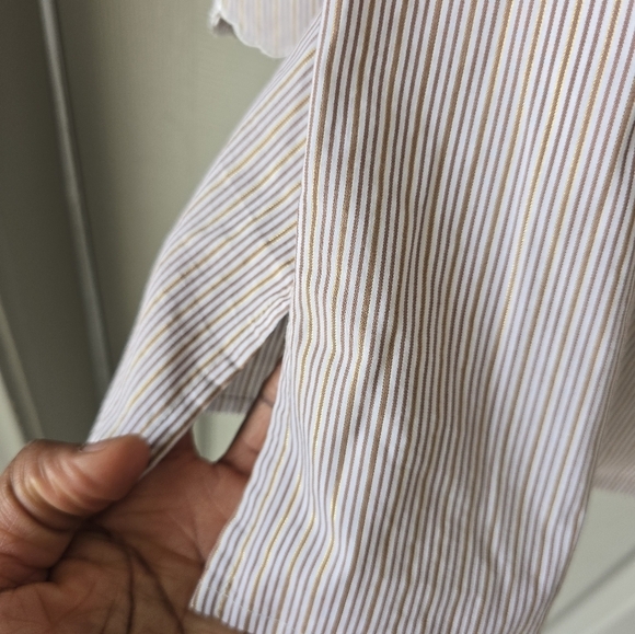 Liz Claiborne Metallic Pinstripe Tunic Sz M Women Flare 3/4 Sleeve Minimalist - Picture 7 of 13